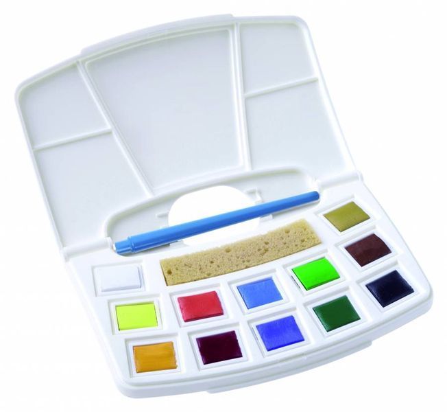 Набір акварельних фарб TALENS ART CREATION, Pocket box, 12 кювет, пензель, спонж, Royal Talens 8712079408794 фото