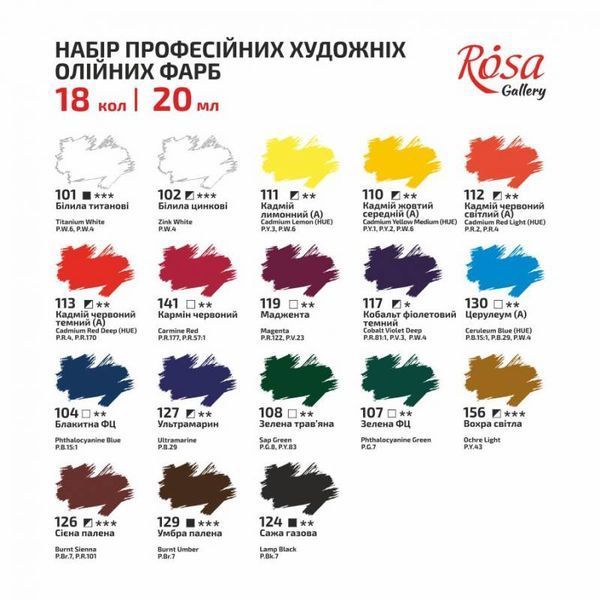 Набір олійних фарб 18*20мл, ROSA Gallery 4823098505549 фото