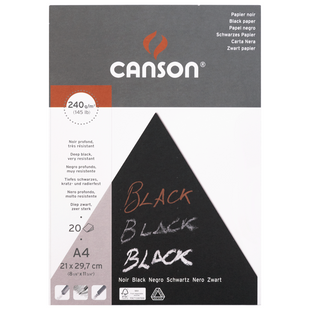 Склейка для рисунку Black А4, 240г/м2, 20л., чорний папір, CANSON 3148953771114 фото