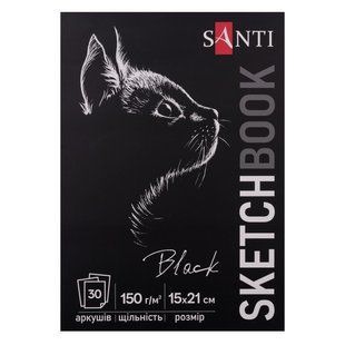 Склейка для графіки, з чорним папером, А5, 30 арк, 150г/м2, SANTI 4823092289551 фото