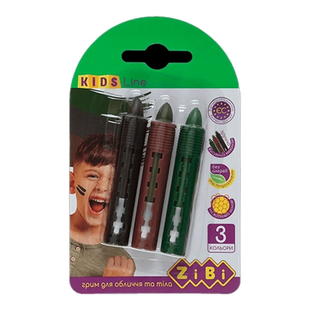 Олівці для гриму МІЛІТАРІ, 3 кол (зелений, коричневий, чорний), 15,4 г, KIDS LINE, ZIBI 4823078998514 фото