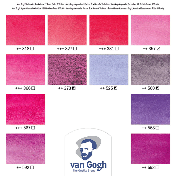 Набір акварельних фарб, VAN GOGH, Pocket box PINKS & VIOLETS, 12 кювет+пензлик, пластик, Royal Talen 8712079422813 фото