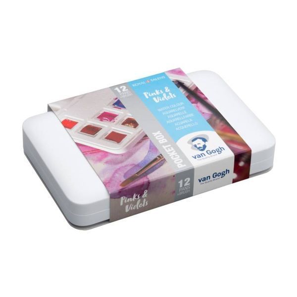 Набір акварельних фарб, VAN GOGH, Pocket box PINKS & VIOLETS, 12 кювет+пензлик, пластик, Royal Talen 8712079422813 фото