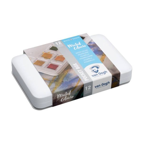 Набір акварельних фарб, VAN GOGH, Pocket box MUTED COLOURS, 12 кювет+пензлик, пластик, Royal Talens 8712079422837 фото