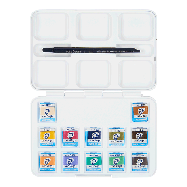 Набір акварельних фарб, VAN GOGH, Pocket box MUTED COLOURS, 12 кювет+пензлик, пластик, Royal Talens 8712079422837 фото