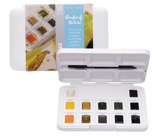 Набір акварельних фарб, VAN GOGH, Pocket box SHADES OF NATURE, 12 кювет+пензлик, пластик, Royal Tale 8712079422806 фото