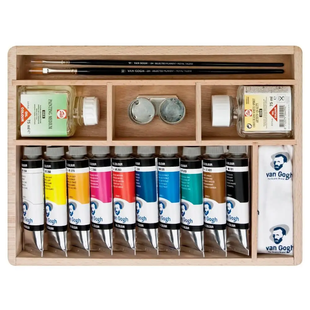 Набір олійних фарб, VAN GOGH, Basic box, дерево, 10*40 мл+(медіум, пензлі - 2шт, палітра, олійниця, 8712079307554 фото