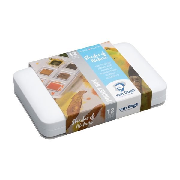 Набір акварельних фарб, VAN GOGH, Pocket box SHADES OF NATURE, 12 кювет+пензлик, пластик, Royal Tale 8712079422806 фото
