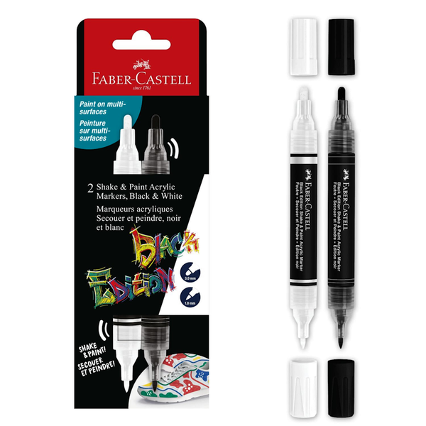 Набір акрилових маркерів 2 шт, BLACK EDITION, SHAKE&PAINT, BLACK+WHITE, 285503, Faber Castell 6933256660527 фото
