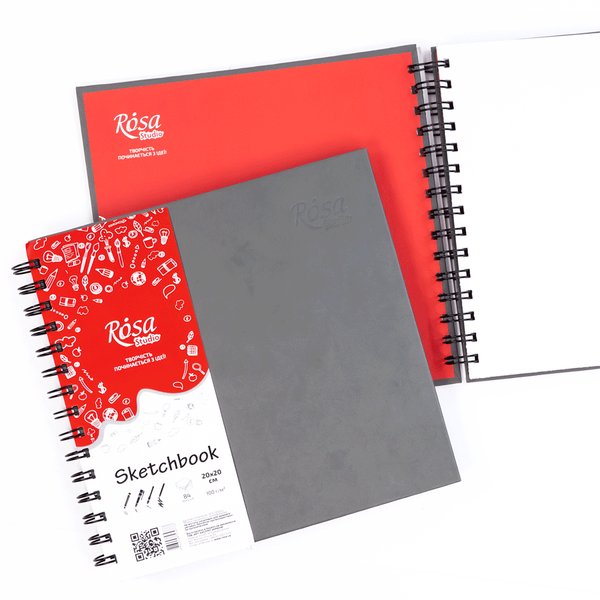 Блокнот для рисунку на спіралі 20х20см, 100г/м2, 84л, сірий, ROSA Studio 4823098539773 фото