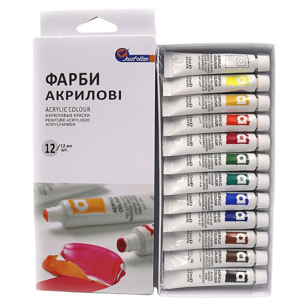 Набір акрилових фарб Basics,12кол*12мл, Plastic-tub, EA1212C-3 6949905294685 фото