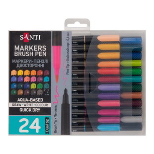 Набір акварельних маркерів "Brush Pen" 24 кольори, двосторонні, SANTI 5056574438621 фото