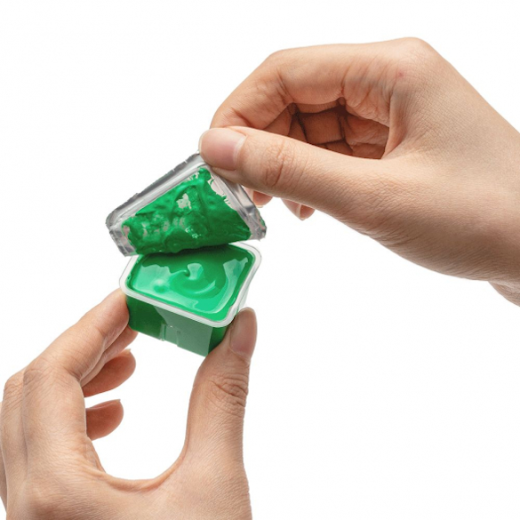Набір гуашевих фарб Jelly Cup 18*30мл+3 пензлі, зелений пластик.пенал, HIMI 6976939683505 фото